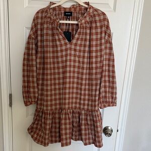 NWT Hayson Burnt Orange Plaid Long Sleeve Swing Dress Medium